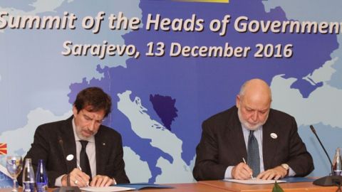 Signing of MoU between CEI and IOM (Sarajevo, 13 December 2016) Photo by: BelTA